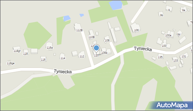 Kraków, Tyniecka, 110, mapa Krakowa