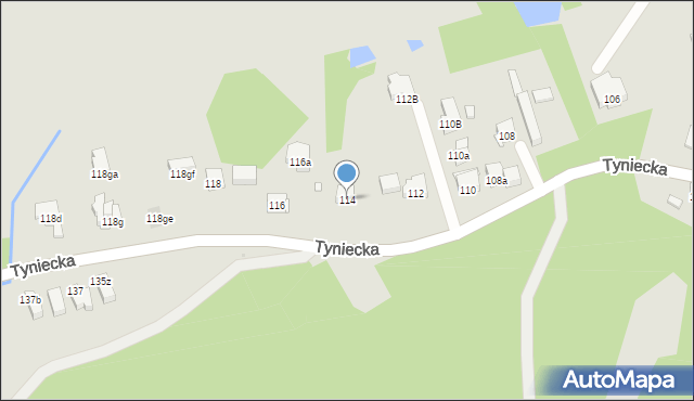 Kraków, Tyniecka, 114, mapa Krakowa