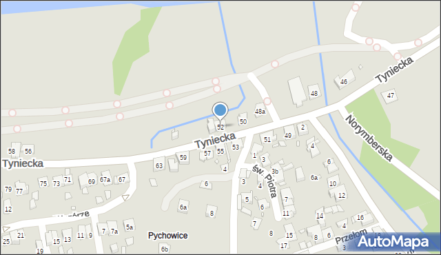 Kraków, Tyniecka, 52, mapa Krakowa