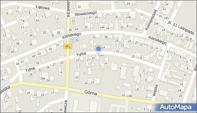 Łask, Tylna, 15a, mapa Łask