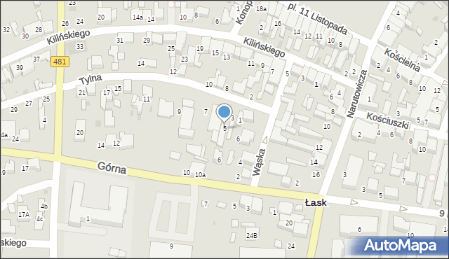 Łask, Tylna, 5, mapa Łask