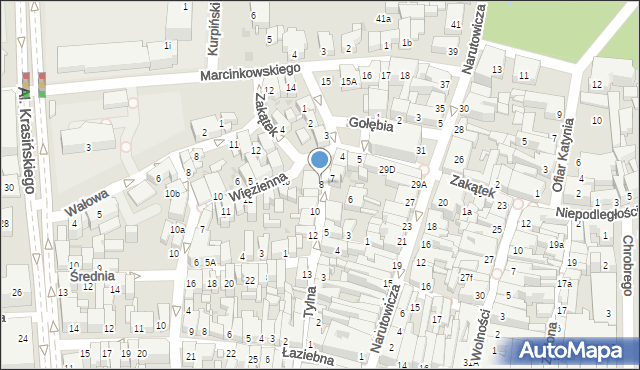 Leszno, Tylna, 8, mapa Leszno