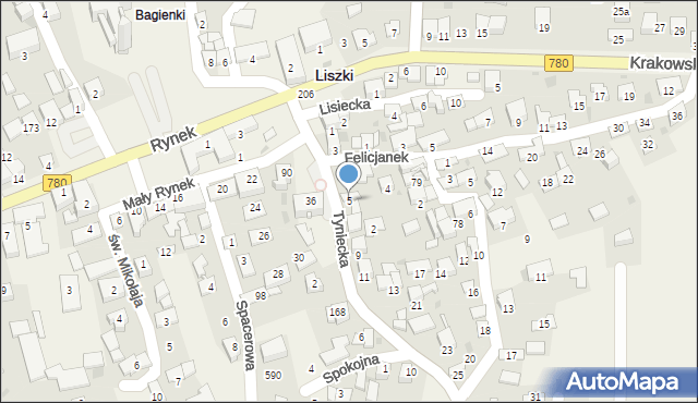 Liszki, Tyniecka, 5, mapa Liszki