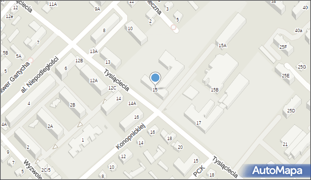 Mońki, Tysiąclecia, 15, mapa Mońki