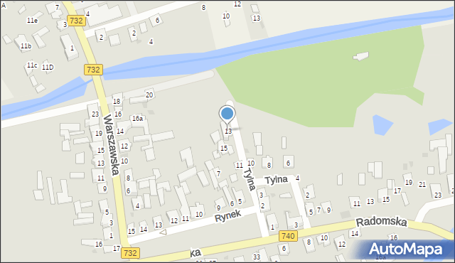 Przytyk, Tylna, 13, mapa Przytyk