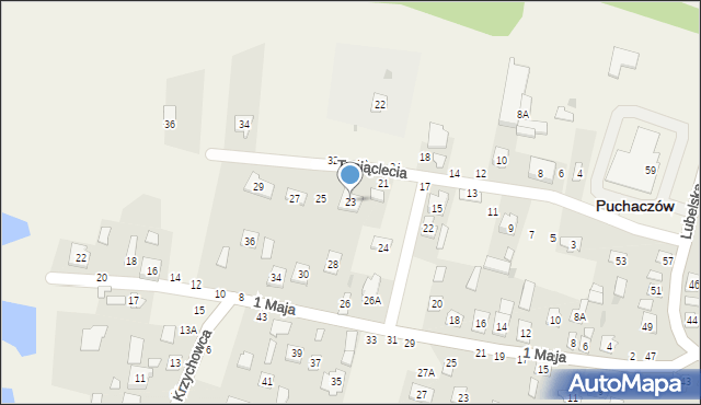 Puchaczów, Tysiąclecia, 23, mapa Puchaczów