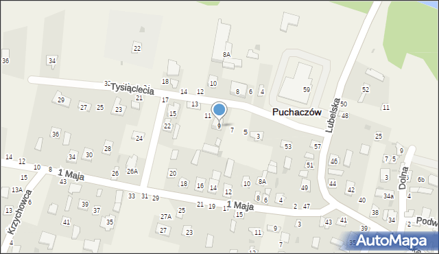 Puchaczów, Tysiąclecia, 9, mapa Puchaczów