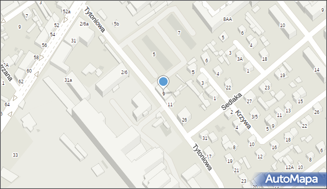 Radom, Tytoniowa, 9, mapa Radomia