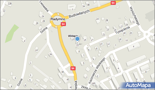Radymno, Tysiąclecia, 11, mapa Radymno