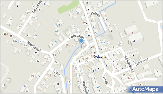 Rydzyna, Tylna, 9, mapa Rydzyna