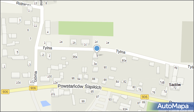 Sadów, Tylna, 3, mapa Sadów