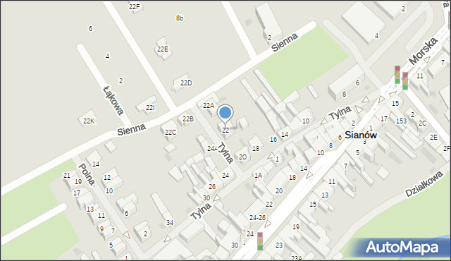 Sianów, Tylna, 22, mapa Sianów