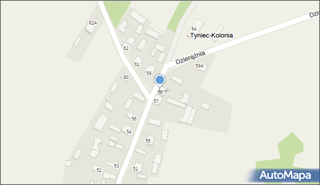 Tyniec-Kolonia, Tyniec-Kolonia, 58, mapa Tyniec-Kolonia