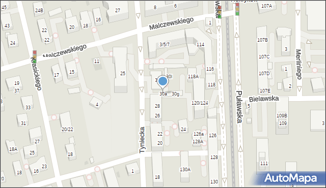 Warszawa, Tyniecka, 30a, mapa Warszawy