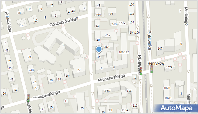 Warszawa, Tyniecka, 36, mapa Warszawy