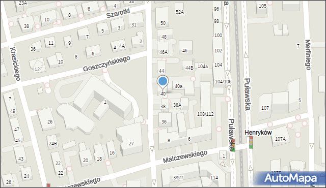 Warszawa, Tyniecka, 40, mapa Warszawy