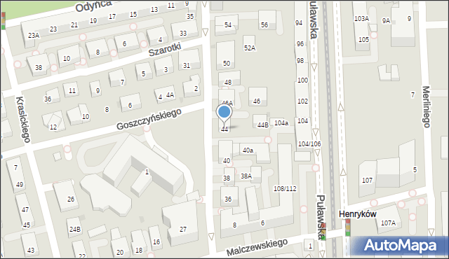 Warszawa, Tyniecka, 44, mapa Warszawy