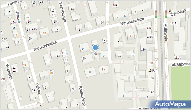 Warszawa, Tyniecka, 9b, mapa Warszawy