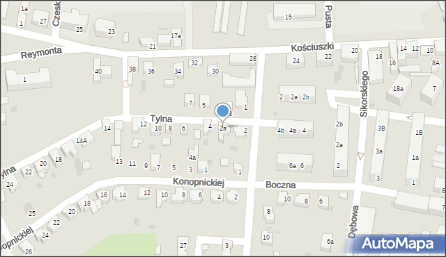 Wschowa, Tylna, 2a, mapa Wschowa