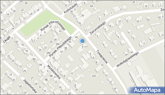 Wysokie Mazowieckie, Tysiąclecia, 2, mapa Wysokie Mazowieckie