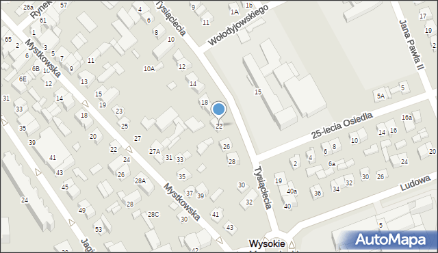 Wysokie Mazowieckie, Tysiąclecia, 22, mapa Wysokie Mazowieckie