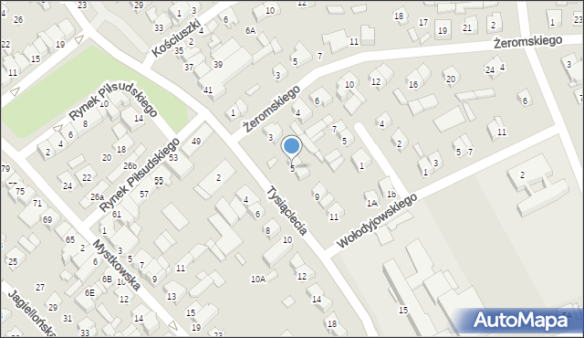 Wysokie Mazowieckie, Tysiąclecia, 5, mapa Wysokie Mazowieckie