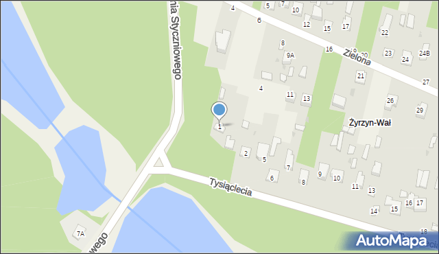 Żyrzyn, Tysiąclecia, 1, mapa Żyrzyn