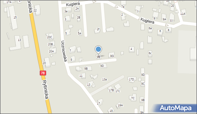 Rybnik, Uczniowska, 9E, mapa Rybnika