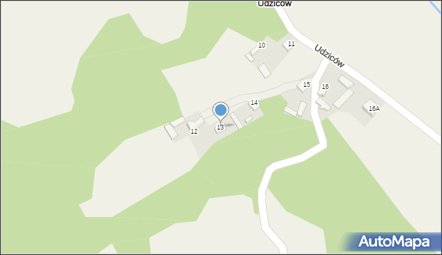 Udziców, Udziców, 13, mapa Udziców