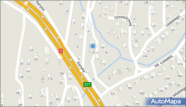 Myślenice, Ujejskiego Kornela, 1, mapa Myślenice