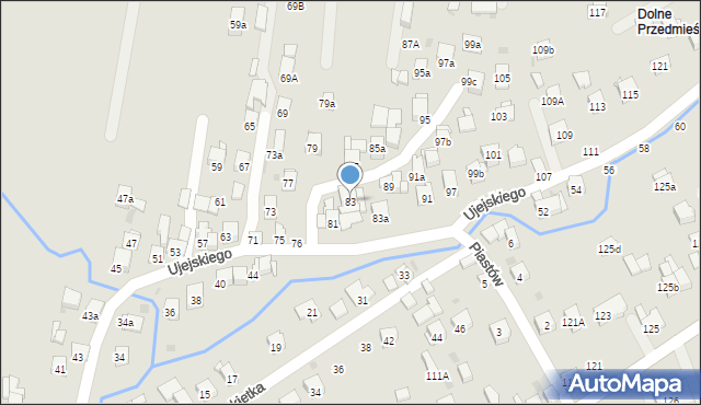 Myślenice, Ujejskiego Kornela, 83, mapa Myślenice