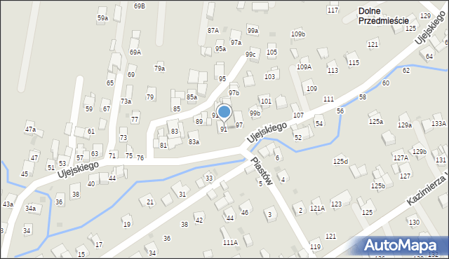 Myślenice, Ujejskiego Kornela, 91, mapa Myślenice