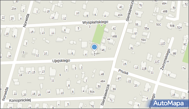 Piastów, Ujejskiego Kornela, 2, mapa Piastów