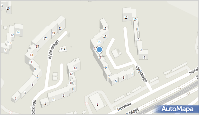 Sosnowiec, Ujejskiego Kornela, 11, mapa Sosnowca