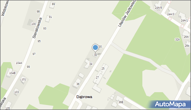Dąbrowa, Ułanów Jazłowieckich, 32, mapa Dąbrowa