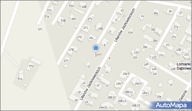 Łomianki, Ułanów Jazłowieckich, 10, mapa Łomianki