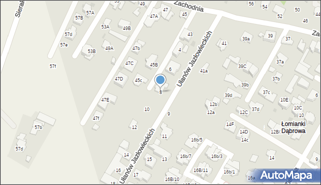 Łomianki, Ułanów Jazłowieckich, 8, mapa Łomianki