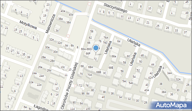 Wrocław, Ułańska, 72A, mapa Wrocławia