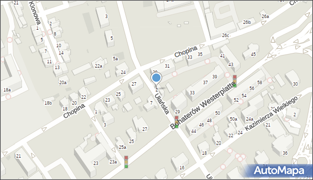 Zielona Góra, Ułańska, 2, mapa Zielona Góra