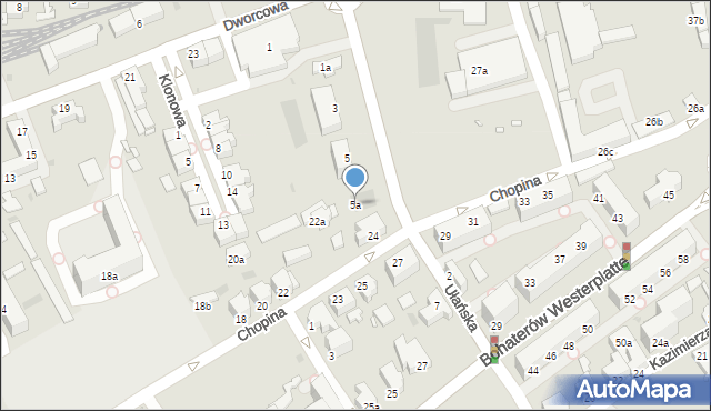 Zielona Góra, Ułańska, 5a, mapa Zielona Góra