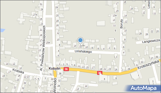 Kobylin, Umińskiego Jana Nepomucena, gen., 12, mapa Kobylin