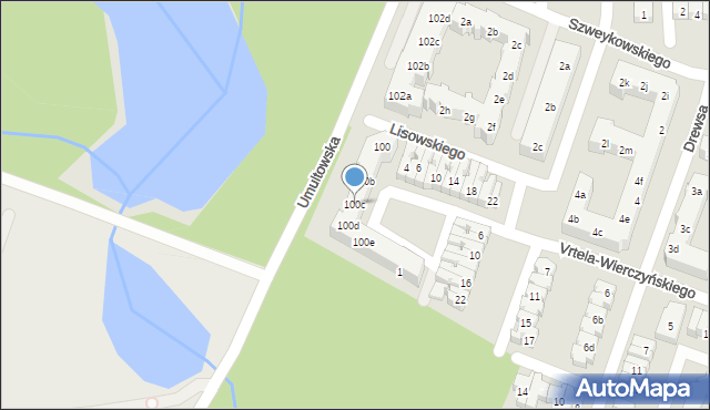 Poznań, Umultowska, 100c, mapa Poznania
