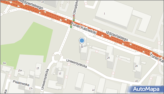 Katowice, Uniwersytecka, 21, mapa Katowic