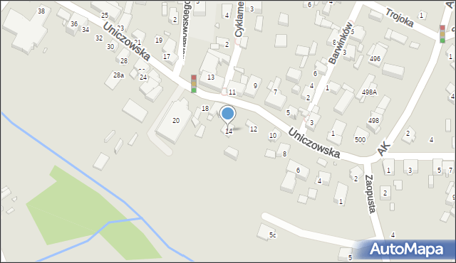 Katowice, Uniczowska, 14, mapa Katowic