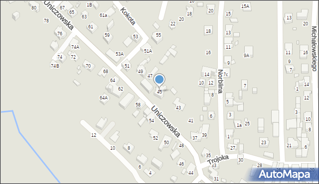 Katowice, Uniczowska, 45, mapa Katowic