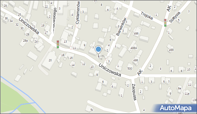 Katowice, Uniczowska, 5, mapa Katowic