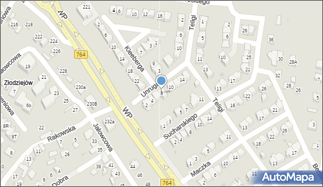 Kielce, Unruga Józefa, adm., 8, mapa Kielc