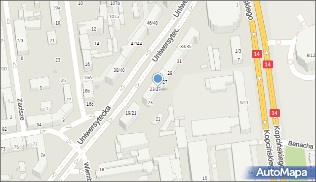 Łódź, Uniwersytecka, 25, mapa Łodzi