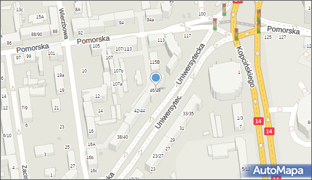 Łódź, Uniwersytecka, 46/48, mapa Łodzi