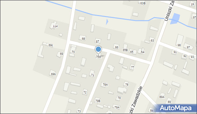 Uniszki Zawadzkie, Uniszki Zawadzkie, 70A, mapa Uniszki Zawadzkie